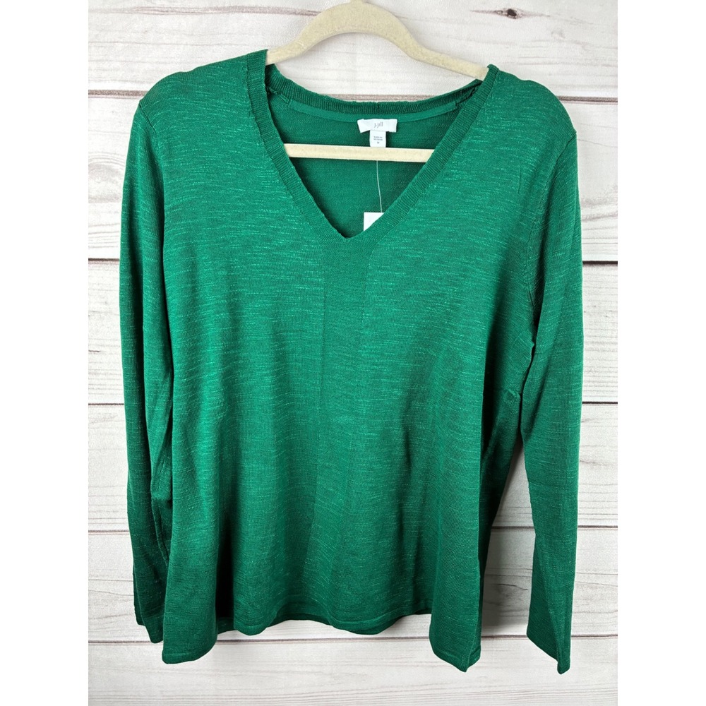 J. Jill Meadow Green V-Neck Long Sleeve Slub Knit Sweater Women's Size M NEW